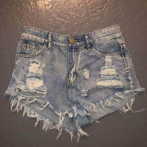 Distressed jean shorts